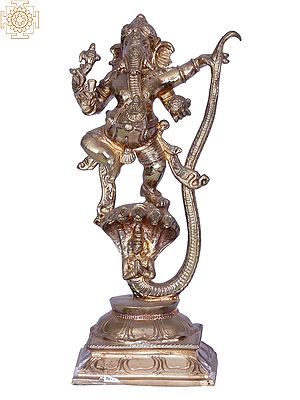 9" Dancing Lord Ganesha on Snake | Madhuchista Vidhana (Lost-Wax) | Panchaloha Bronze from Swamimalai