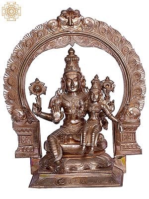 21" Lord Vishnu Seated on Throne with Goddess Lakshmi | Madhuchista Vidhana (Lost-Wax) | Panchaloha Bronze from Swamimalai