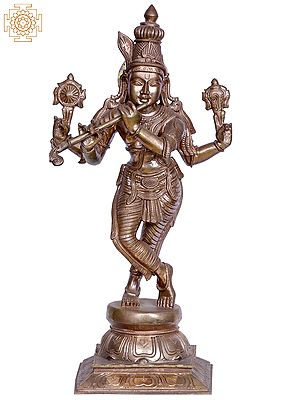 19" Lord Venugopal (Krishna) Playing Flute | Madhuchista Vidhana (Lost-Wax) | Panchaloha Bronze from Swamimalai