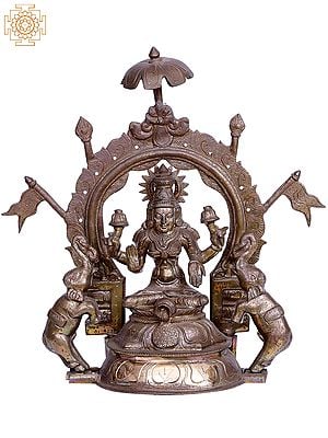 12" Goddess Gajalakshmi with Kirtimukha Throne | Madhuchista Vidhana (Lost-Wax) | Panchaloha Bronze from Swamimalai