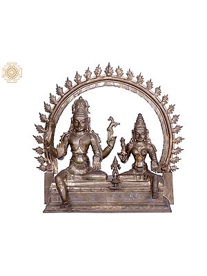 22" Lord Shiva Devi Parvati with Kartikeya | Handmade | Madhuchista Vidhana (Lost-Wax) | Panchaloha Bronze from Swamimalai