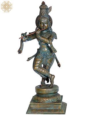 19" Standing Lord Krishna Playing Flute | Handmade | Madhuchista Vidhana (Lost-Wax) | Panchaloha Bronze from Swamimalai
