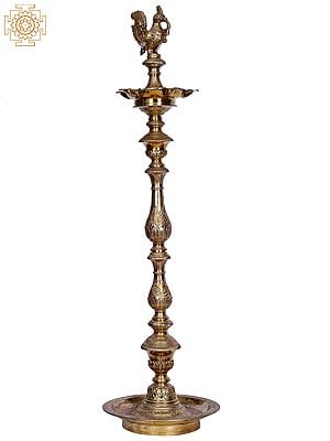 49" Peacock (Annam) Bronze Lamp from Swamimalai