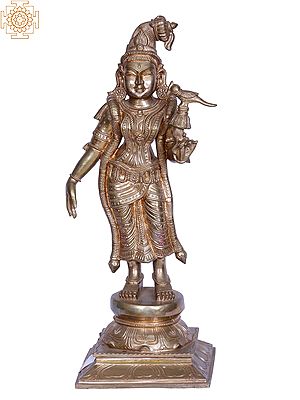 19" Goddess Andal | Handmade | Madhuchista Vidhana (Lost-Wax) | Panchaloha Bronze from Swamimalai
