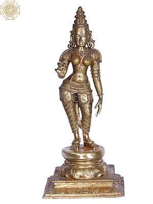 19" Standing Goddess Sivagami (Parvati) | Handmade | Madhuchista Vidhana (Lost-Wax) | Panchaloha Bronze from Swamimalai