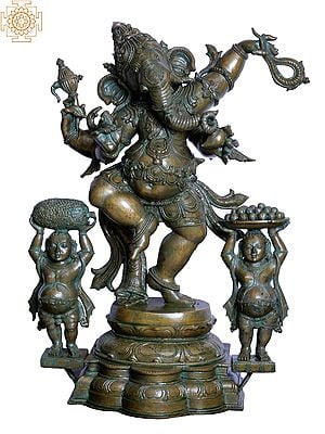 29" Handmade Four Hand Dancing Ganesha Panchaloha Bronze Statue