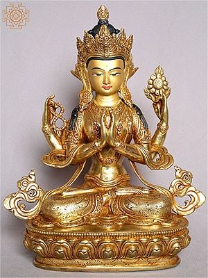 13" Chaturbhuja/four-armed Avalokiteshvara Statue From Nepal