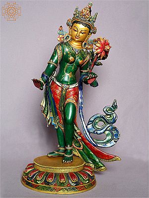 16" Standing Goddess Green Tara From Nepal