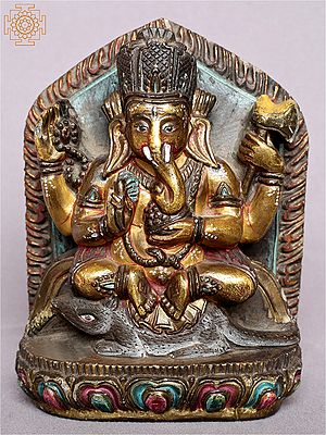 5" Small Lord Ganesha Seated on Mushak From Nepal