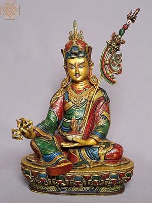 14" Colorful Guru Padmasambhava Copper Sculpture from Nepal