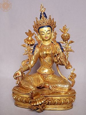 11" Goddess Green Tara (Newari Style) Copper Figurine