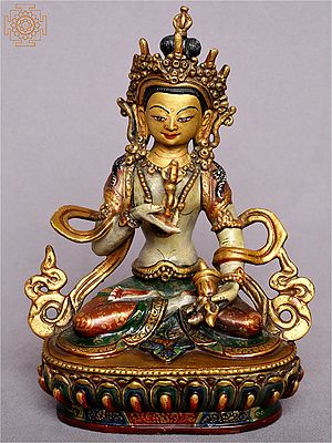 7" Vajrasattva Copper Gilded Figurine from Nepal