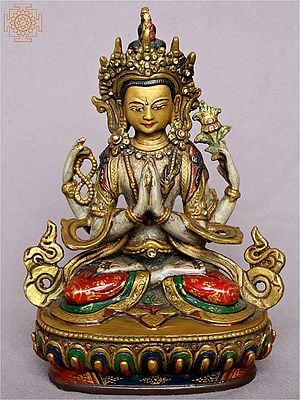 7" Chenrezig (Avalokiteshvara) Copper Statue from Nepal