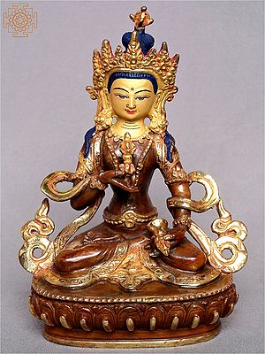 6" Vajrasattva Copper Figurine Gilded with Gold from Nepal