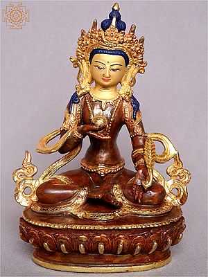 6" Kṣitigarbha Copper Idol Gilded with Gold from Nepal