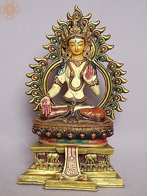 12" Goddess White Tara Seated on Throne from Nepal
