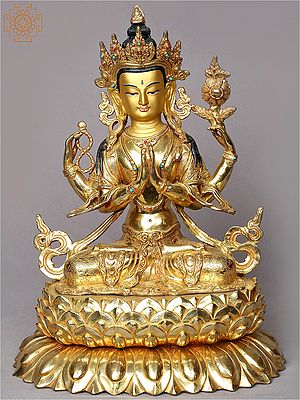 13" Bodhisattva Chenrezig Gilded Copper Statue from Nepal