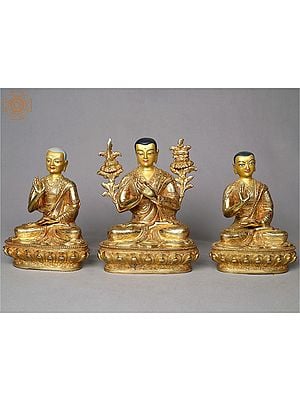 8.5" Tsongkhapa and His Disciples | Gilded Copper Statue from Nepal