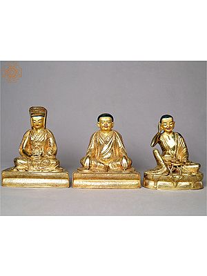 8" Set of Three Tibetan Buddhist Gurus - Gampopa, Milarepa and Marpha From Nepal