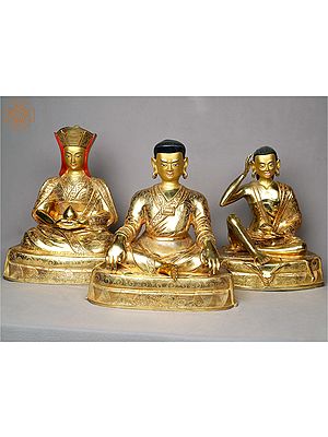 15" Set of Three Tibetan Buddhist Gurus - Gampopa, Milarepa and Marpha From Nepal
