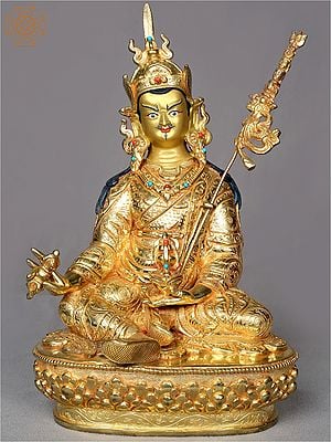 10" Seated Guru Padmasambhava Idol | Gilded Copper Nepalese Statue