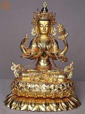 14" Chenrezig Statue Seated Avalokiteshvara From Nepal