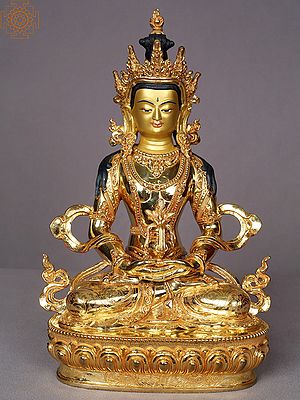 13" Amitayus Buddha Statue From Nepal | Gilded Copper Idols