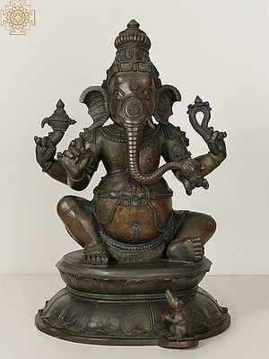 20" Bronze Sitting Four Armed Lord Ganesha