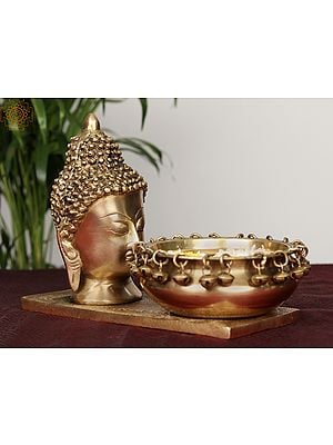 12" Brass Lord Buddha Head with Ghungroo Urli
