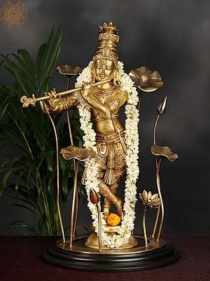 24" Brass Lord Krishna Playing Flute