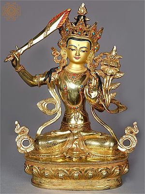 14" Tibetan Buddhist Deity - Manjushri From Nepal
