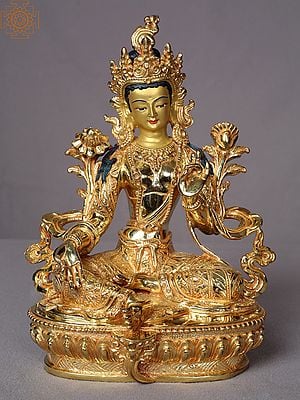 9" Goddess Green Tara Statue From Nepal