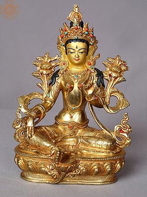 9" Tibetan Buddhist Deity Green Tara Statue From Nepal