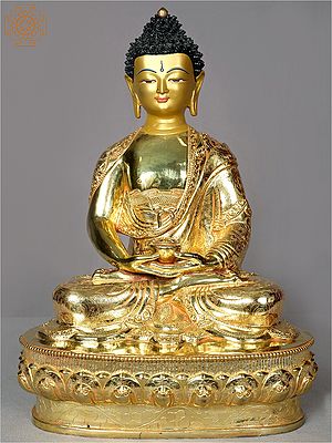 14" Seated Amitabha Buddha Statue From Nepal