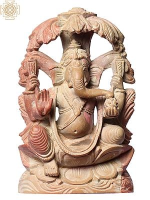 4" Small Sitting Four Armed Lord Ganesha Pink Stone Idol