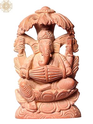 4" Small Lord Ganesha Playing Dholak Seated Under Tree