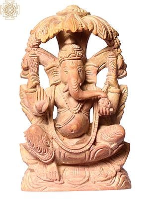 4" Small Four Hands Lord Ganapati Pink Stone Statue
