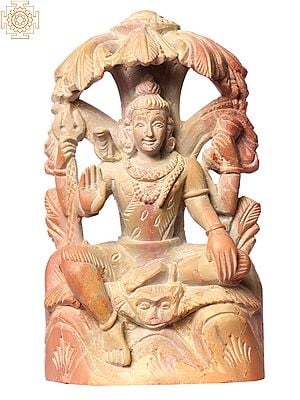 4" Small Sitting Lord Shiva Pink Stone Statue