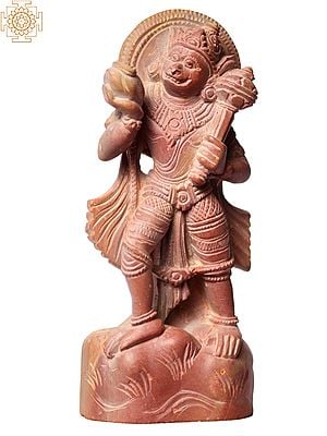4" Small Lord Hanuman Pink Stone Statue