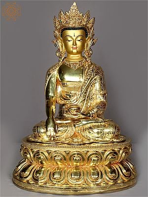 20" Seated Crown Buddha On Throwne From Nepal