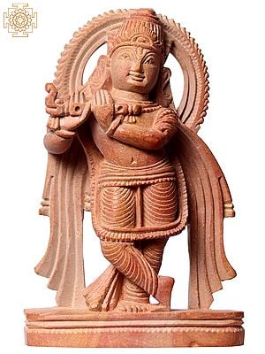 3" Small Krishna Idol with Flute | Pink Stone Sculpture