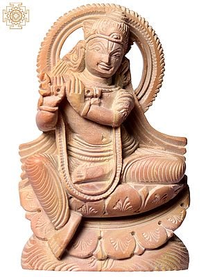 3" Sitting Lord Krishna Pink Stone Sculpture