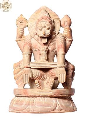 4" Small Size God Narasimha Idol in Yoga Mudra | Pink Stone Sculpture