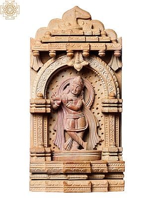 6" Hindu God Shri Krishna Playing Flute Inside Temple