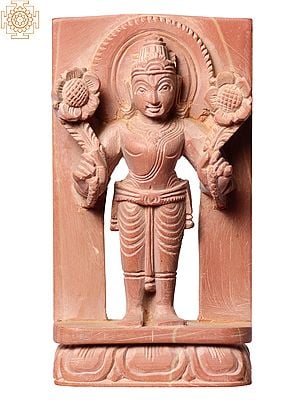 4" Small Size Hindu God Suryanarayana Pink Stone Sculpture