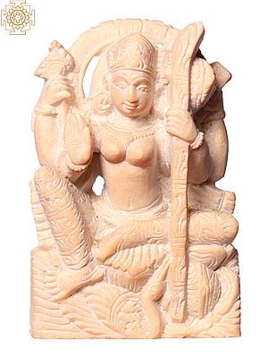 4" Small Hindu Goddess Saraswati Statue In Pink Stone
