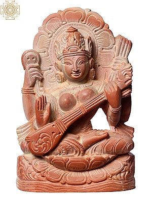 4" Small Goddess Saraswati Playing Sitar