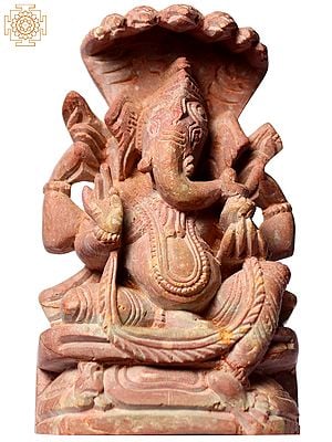 3" Small Sitting Lord Gajanan Pink Stone Statue