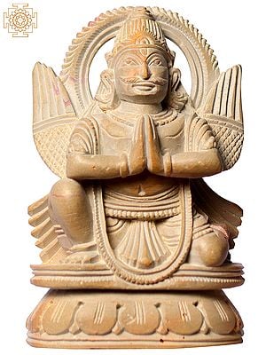 3" Hindu Demigod Garuda Praying Pink Stone Idol