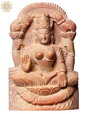 4" Small Hindu Goddess Lakshmi Seated Pink Stone Statue